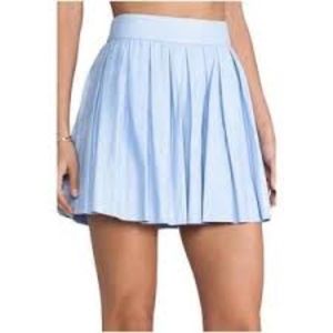Alice + Olivia Box Pleat Leather Skirt Sky Blue